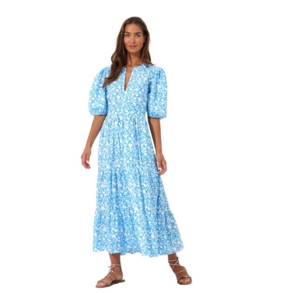OLIPHANT Tuckernuck Canary Blue White Floral
Maxi Cotton Block Print Dress - Picture 2 of 12